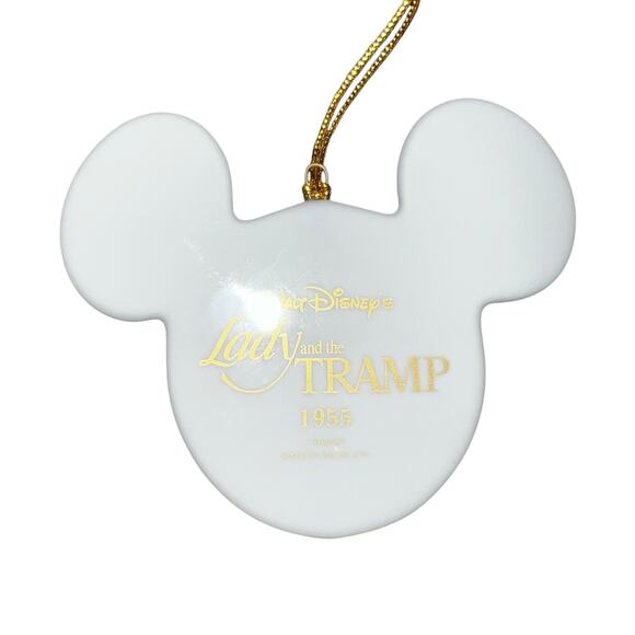 Disney Lady and the Tramp Mickey Mouse Ears Shaped Porcelain Christmas Ornament - Picture 2 of 3